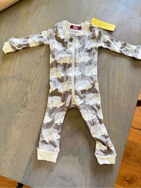 Milkbarn Gray and White Porcupine Print One-Piece Footie